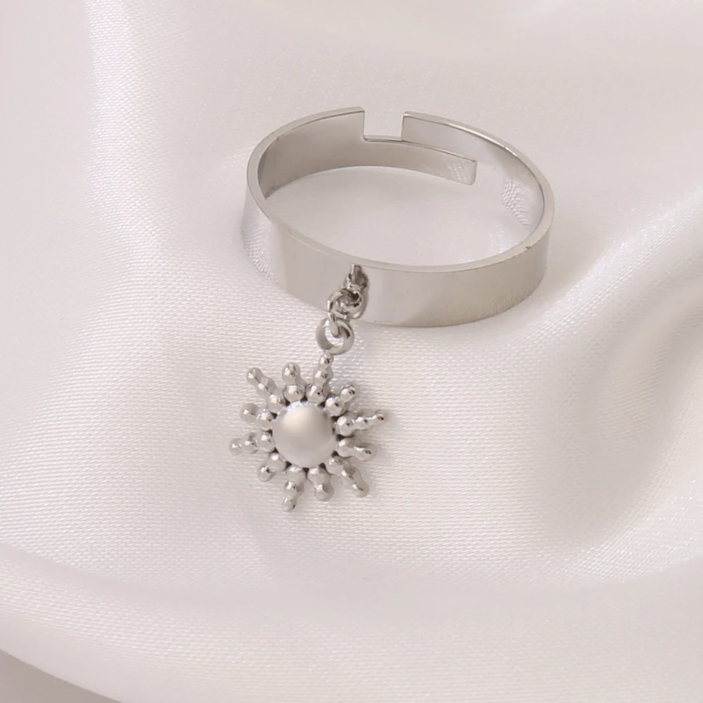 316L Stainless Steel Sun Pendant Open Rings For Women Fashion Gold Color Sun Adjustable Ring Jewelry Gift