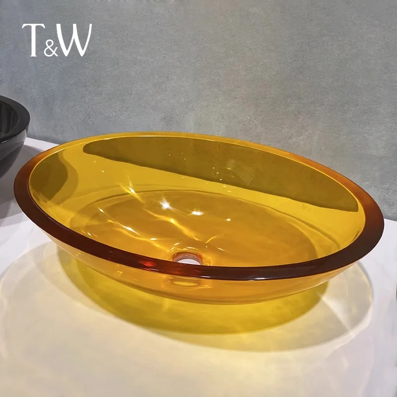 Color transparent resin countertop  Small size balcony  basin Household round square wash basin