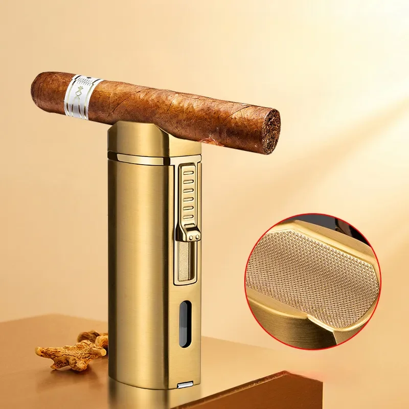 Allume-cigare de luxe en métal pour hommes, torche coupe-vent, jet droit, allume-cigare au butane, accessoires pour fumeurs, poinçon à cigare,