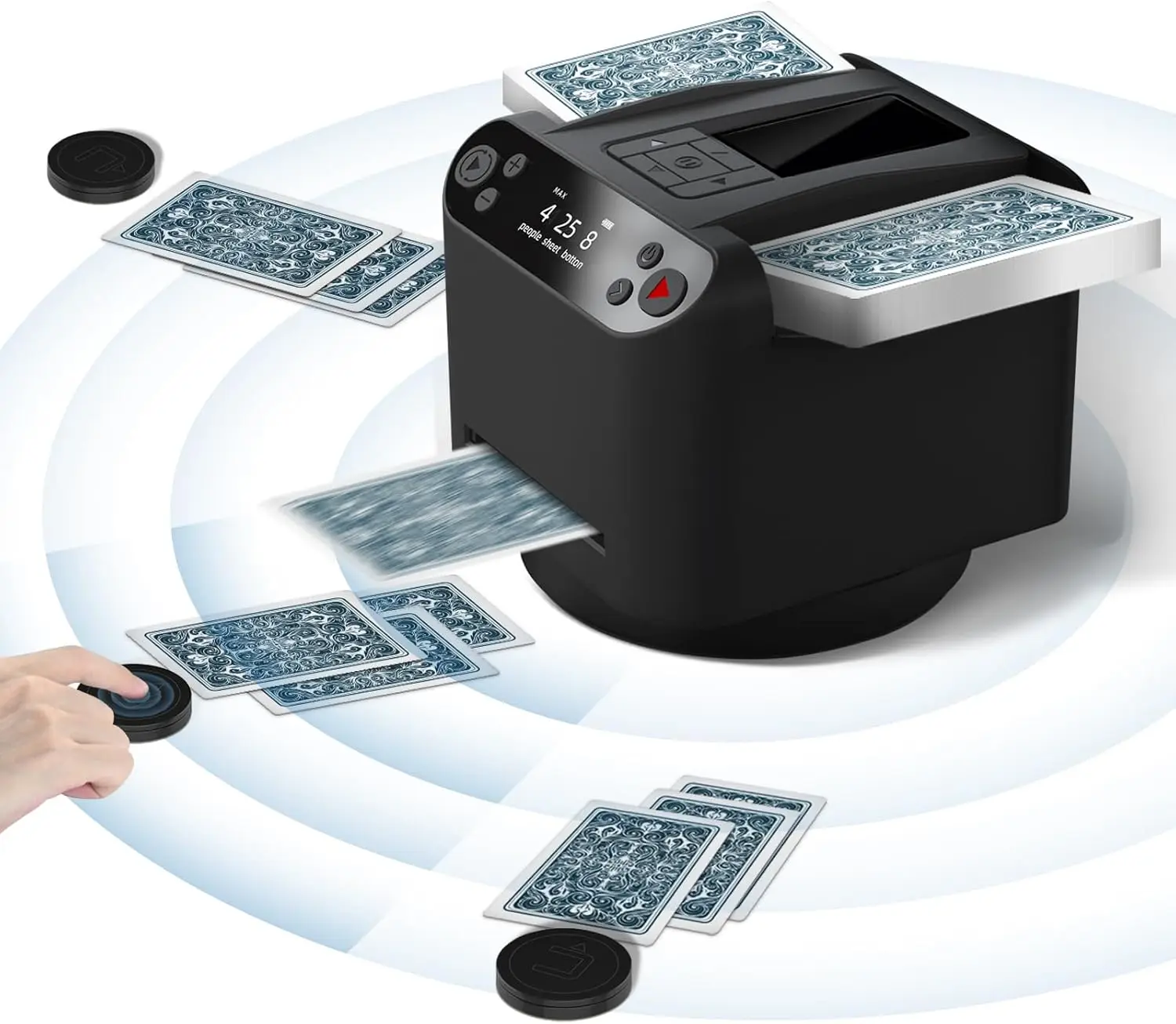 Dealer Machine, 360° Rotating 2 Decks Card Dealer with Wireless Remote, Playing Card Table Ac