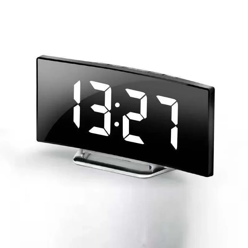 Curved Screen Digital Alarm Clock Temperature Date 2 Levels Brightness Adjustment Snooze Table Clock 12/24H Night Mode LED Clock