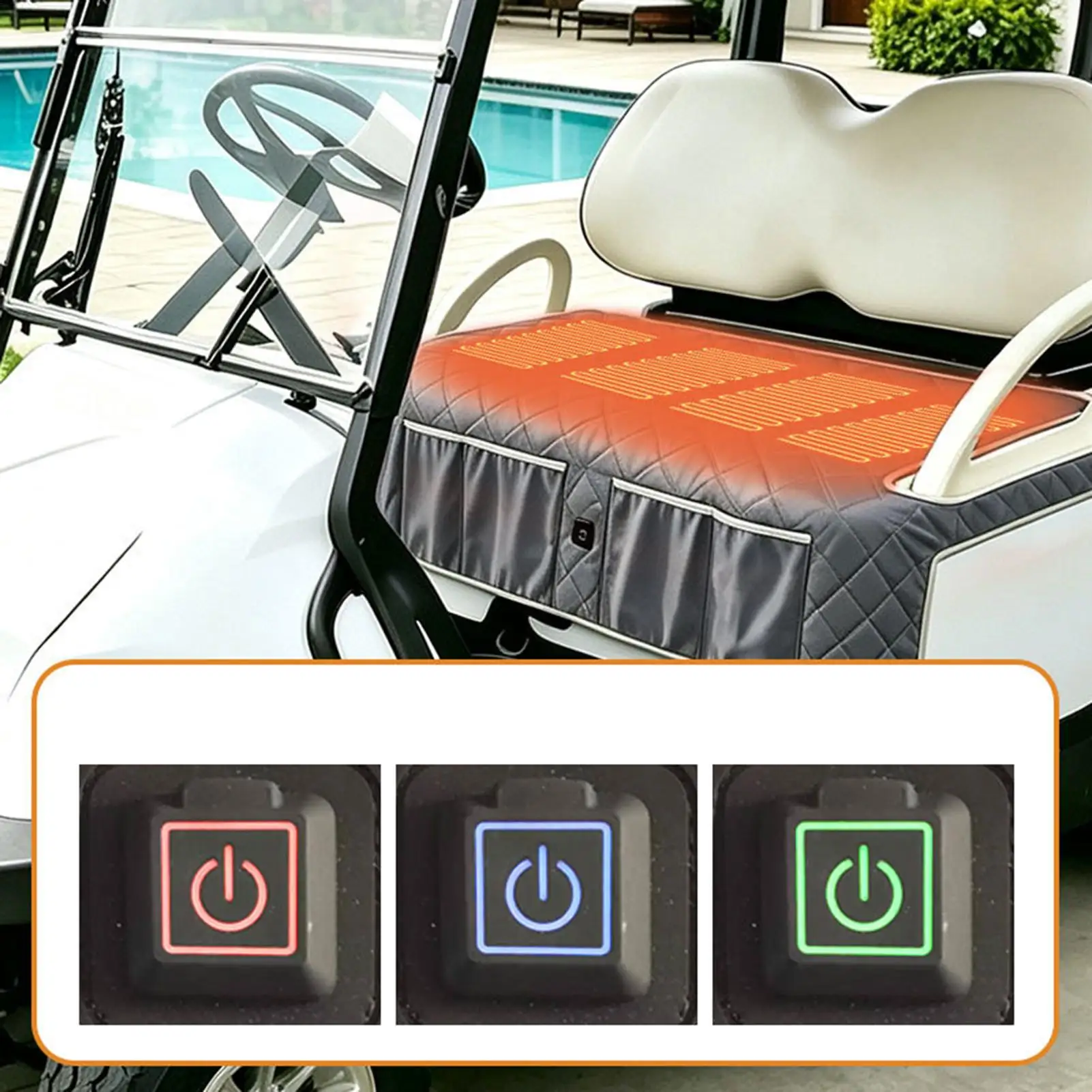 Heated Golf Cart Seat Cover 4 Zone Heat Non Slip 3 Level Adjustable Pad Portable Seat Warmer Towel For Winter Outdoor Golf Cart