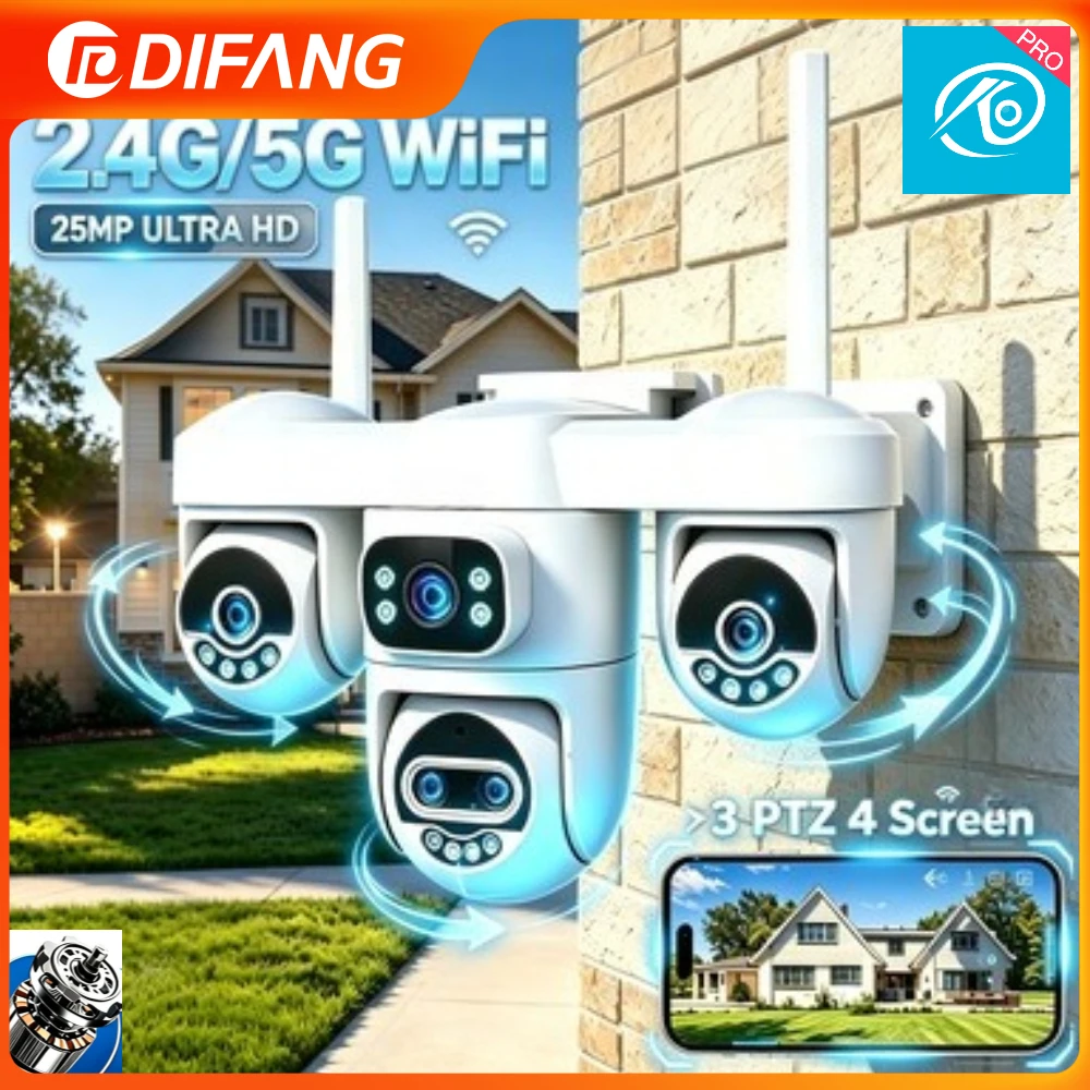 25MP 10XOptical Zoom WiFi Outdoor Security Cam 4 Screen 5G WiFi IP Camera 10X Zoom Home Surveillance Cameras CCTV