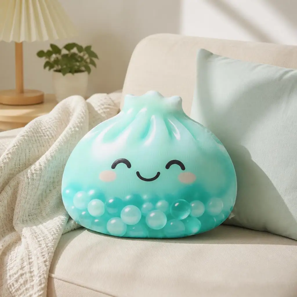 Kawaii Squishy Dumpling Irregular Stuffed Throw Pillow Cute Boba Drink Cushion for Sofa Bedroom Home Decor Gift for Tea Lovers