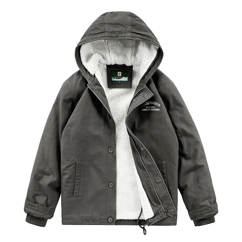 Winter men's cotton coat with thick velvet casual jacket  fashionable and versatile men's warm cotton jacket