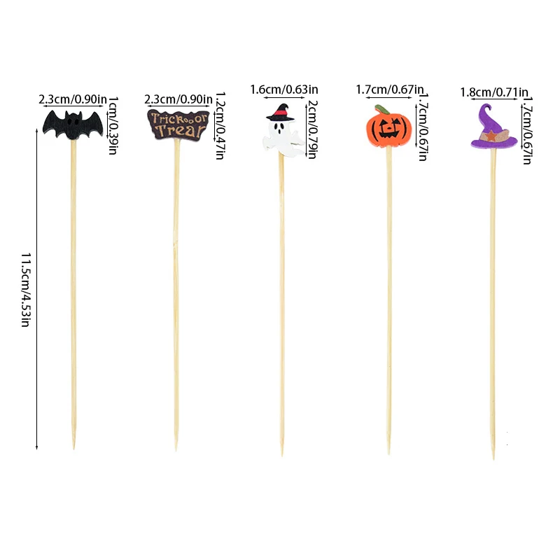 50Pcs Halloween Bamboo Food Fruit Picks Happy Halloween Party Disposable Dessert Cocktail Sticks Buffet Cupcake Toothpick Skewer