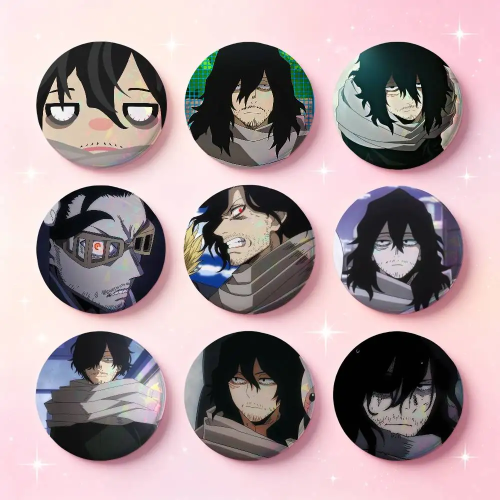 Shota Aizawa Anime-Figur Abzeichen 25 32 44 58 75 mm Runde Cosplay-Pins Taschendekoration für Fans, Sammler, Freunde, Geschenke, Brosche, Souvenir