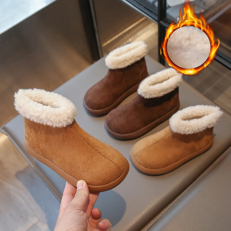 

Children's Snow Boots 3-18 Years Old Camel Padded Thickened Boys Girls Big Cotton Shoes Brown Warm Fur Kids Cotton Boots Shoes