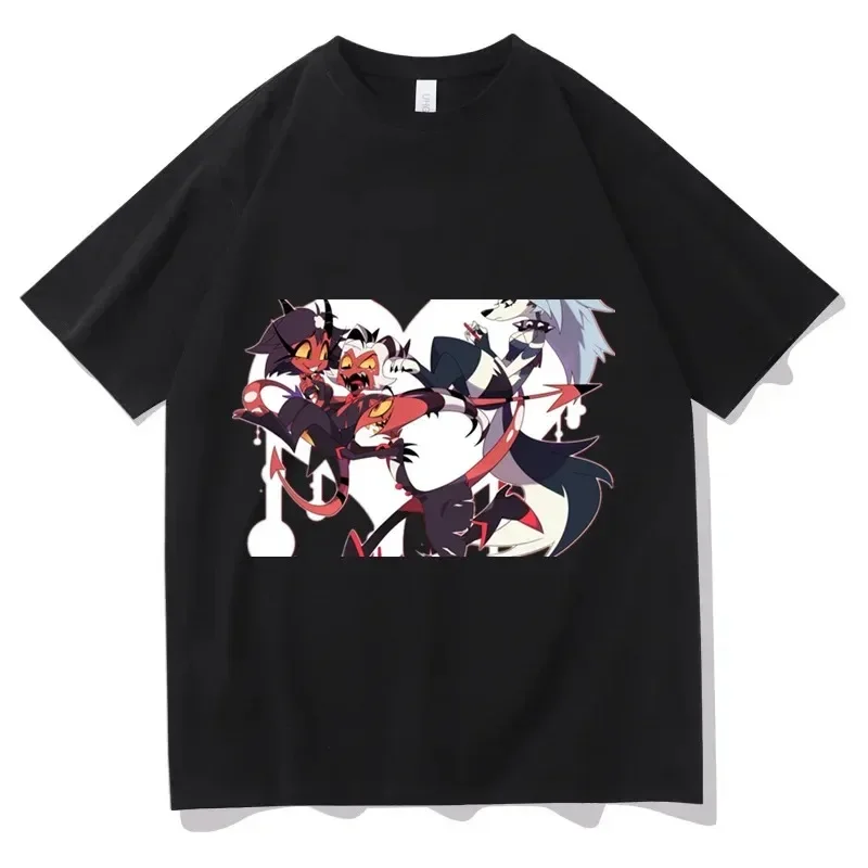 Hazbin เสื้อยืดพิมพ์ลายอลาสเตอร์สำหรับผู้หญิงเสื้อแขนแขนสั้นคอกลม Y2k คุณภาพสูงเสื้อยืดสำหรับฤดูร้อน