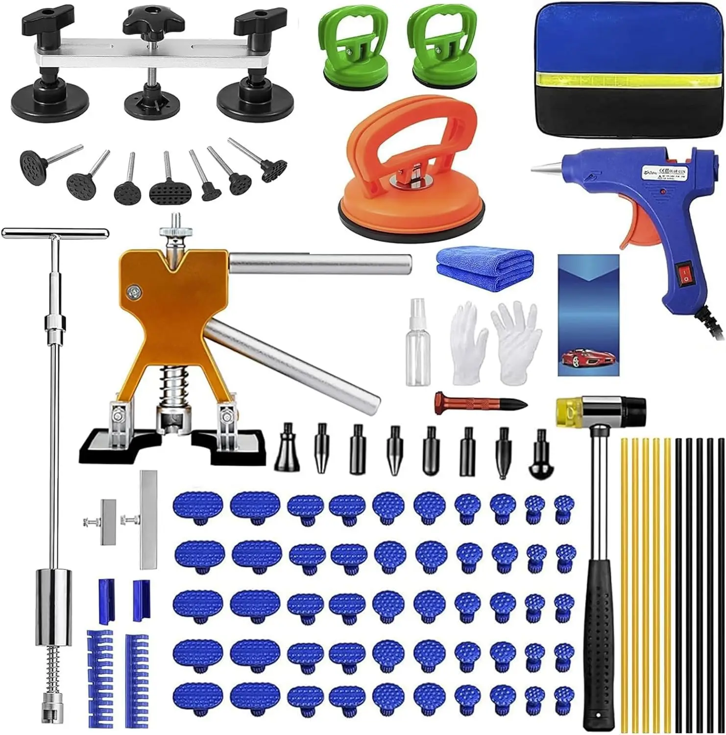 

97pcs Paintless Dent Removal Kit with Golden Lifter, Bridge Puller, T-Bar for Car and Refrigerator Repair