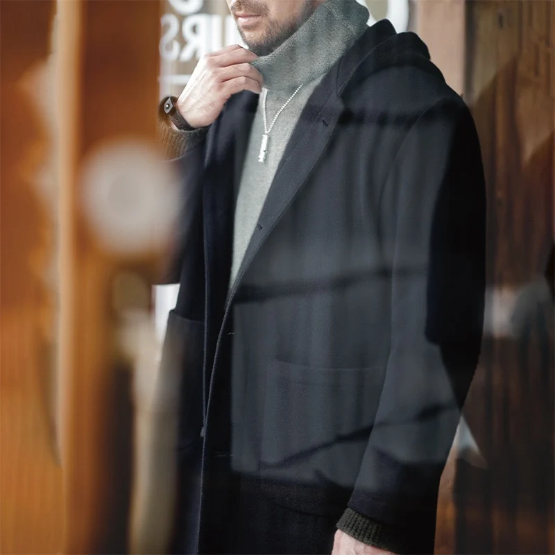 

Maden Woolen Coat with Hood Warm Middle-Length Men's Autumn Winter Faionable Retro American College Sle Wool Blend Jaet