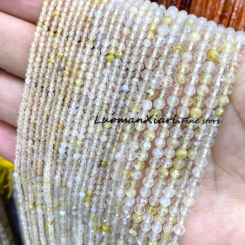 2 3 4MM Natural Stone AAA Gold Rutilated Quartz Loose Spacer Beads for Jewelry Making Diy Earrings Bracelets Charms Accessories