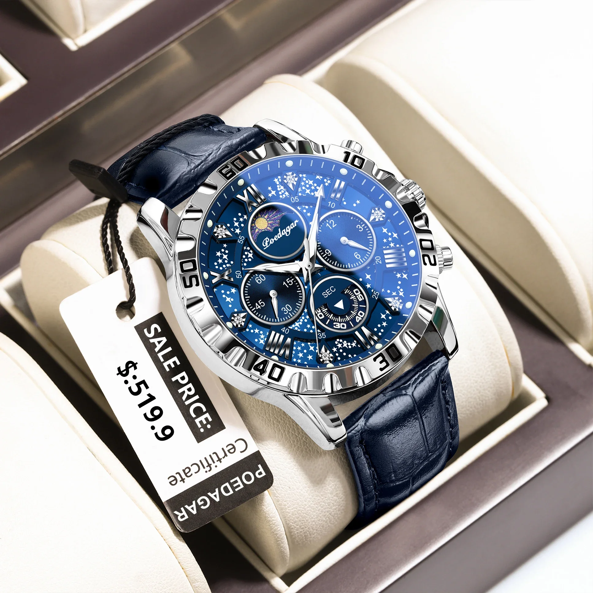 Reloj POEDAGAR de alta calidad para hombre, Reloj de pulsera deportivo de cuarzo para hombre, cronógrafo luminoso resistente al agua, relojes de cuero para hombre, Reloj masculino