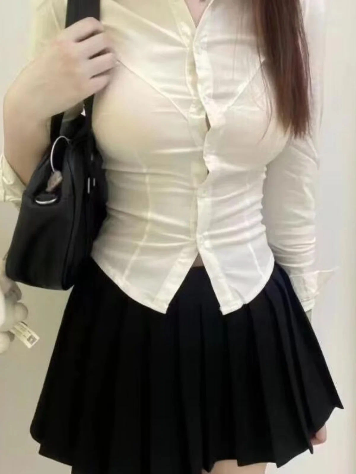 

Slim Fit ort Sve irt JK orm Топ с завязкой на талии Комплект одежды для горячих девушек Воротник Застежка на пуговицы Смесь полиэстера