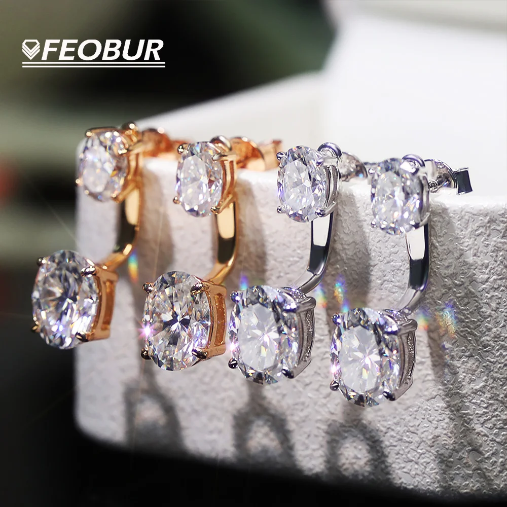 

Серьги-гвоздики с овальным муассанитом 6 карат (6 карат в общей сложности) для женщин, из серебра 925 пробы, со съемными кольцами-держателями, с сертификатом, ювелирные подарки