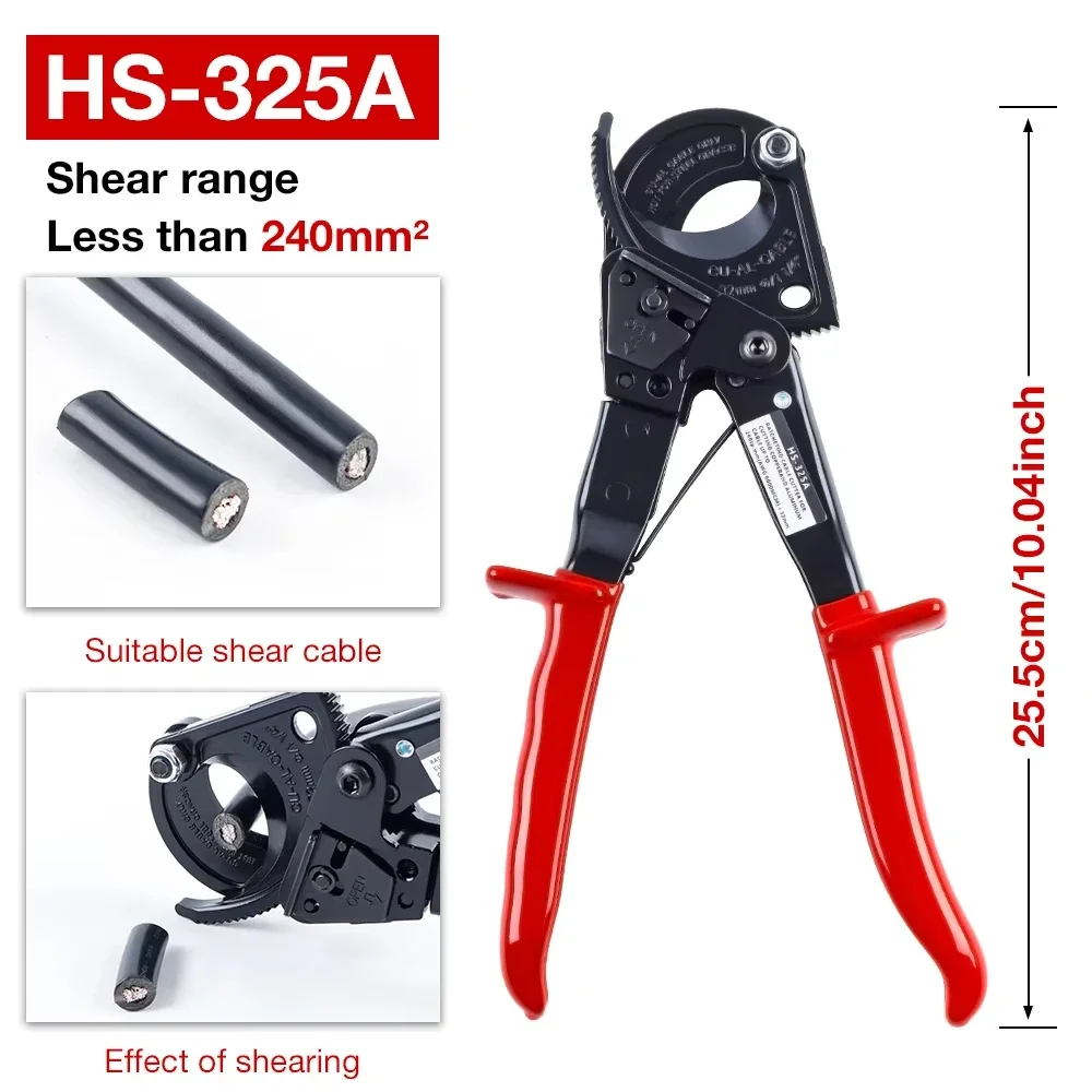 Obcinak do kabli z grzechotką 1-1/4\" Zakres cięcia 0-240mm² 32mm Nadaje się do cięcia pojedynczych, wielożyłowych kabli miedzianych i aluminiowych