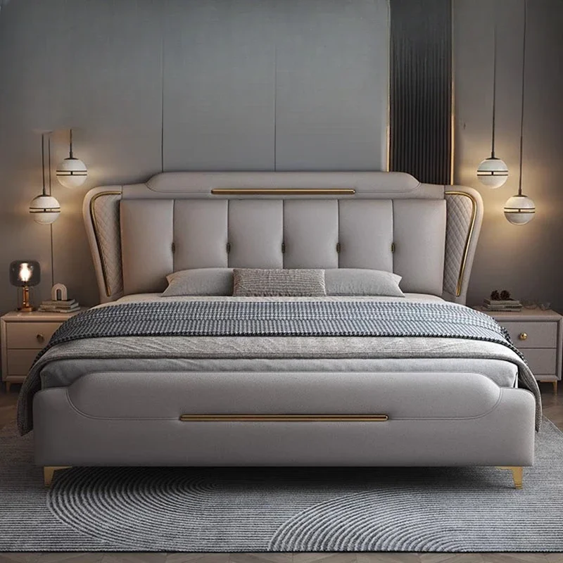 

Aesthetic Modern Designer Frame Bed King High End Modular Headboard Bed Frame Girl Sleeping Letti Matrimoniali Home Furniture