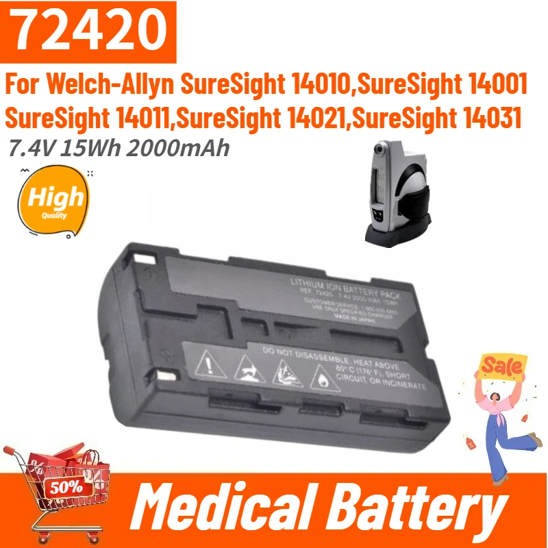 

72420 Medical Battery 7.4V 15Wh 2000mAh for Welch-Allyn SureSight 14010 14001 14011 14021 14031 Brand New Replacement Battery