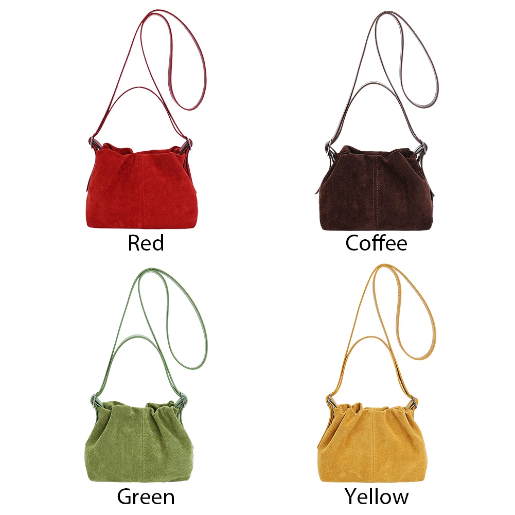 Women Faux Suede Shoulder Bag with Adjustable Strap Drawstring Top Handle Bag Shoulder Handbags for Travel Winter Fall