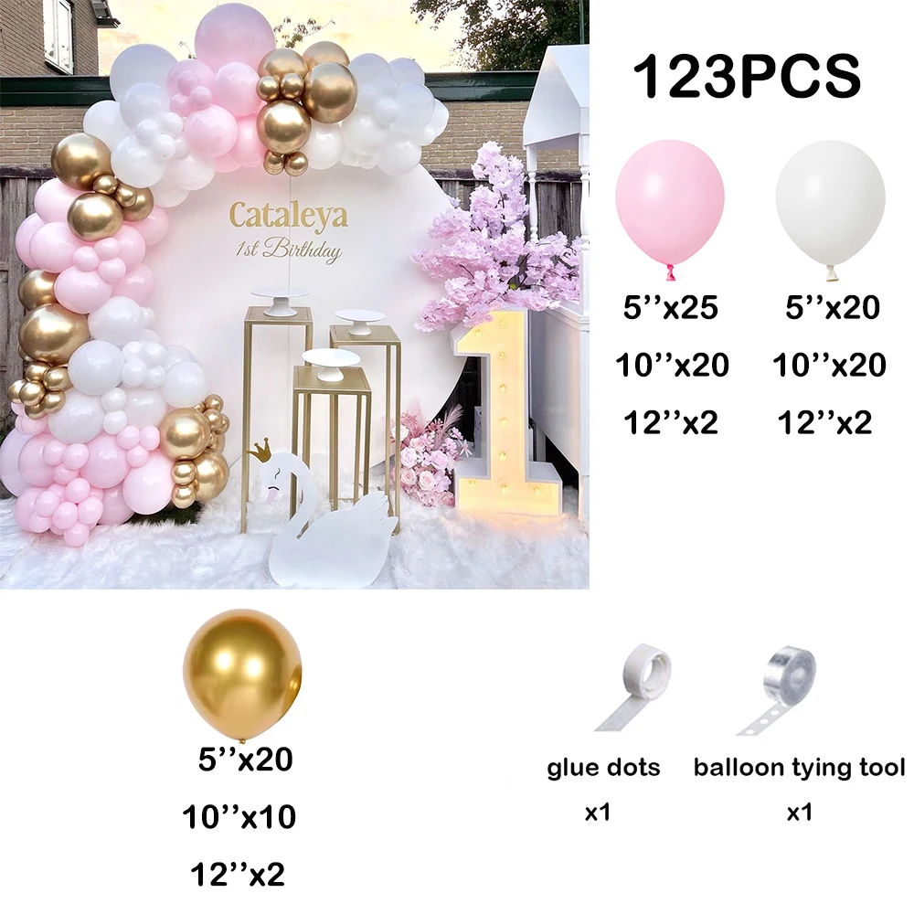 123Pcs Girls Birthday Party Decorations Pink Balloons Garland Arch Kit Gold Latex Balloon Swan Theme Baby Shower Wedding Decor