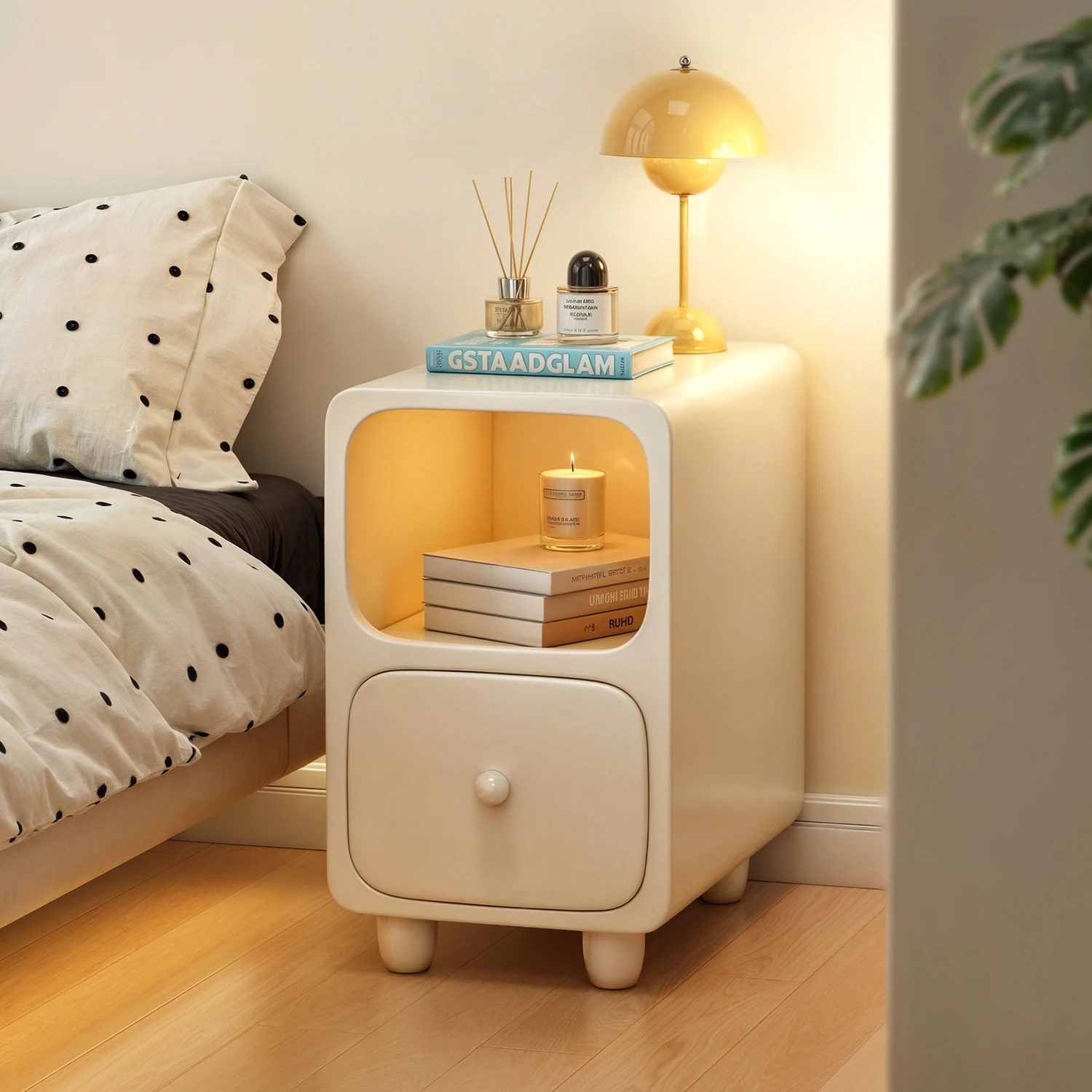 Solid Wood Nightstand for Small Bedroom - Kids Bedside Table with Wireless Charging, Cream Style, Anti-Moth Storage Cabinet