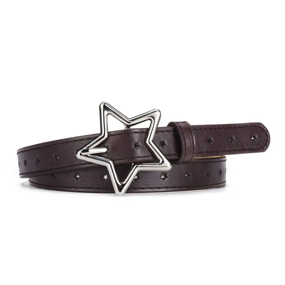 Elegant Heart Five-point Star Waistband PU Leather Adjustable Star Belt Metal Buckle Thin Women Waist Belt Women