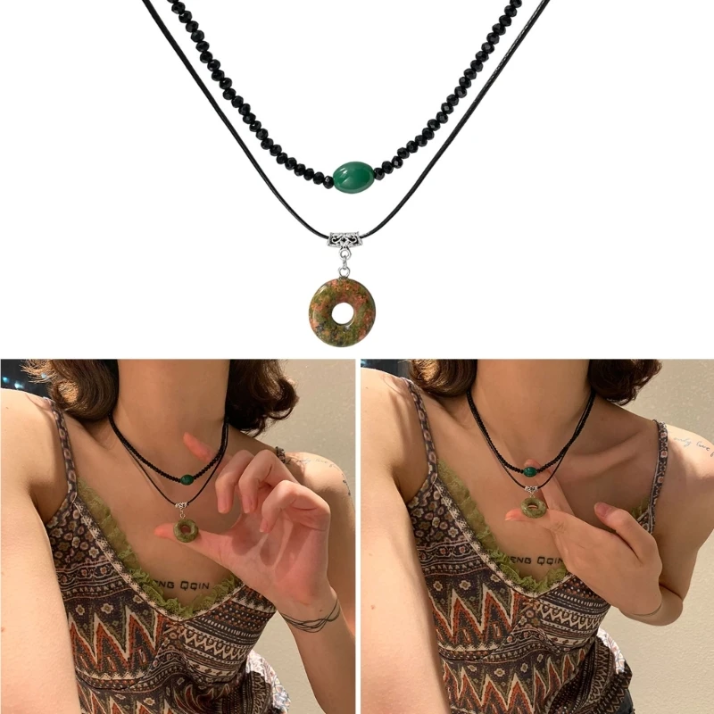 Kalung liontin gesper perdamaian Vintage kalung manik-manik sederhana perhiasan mode kalung Choker berlapis perhiasan pernyataan