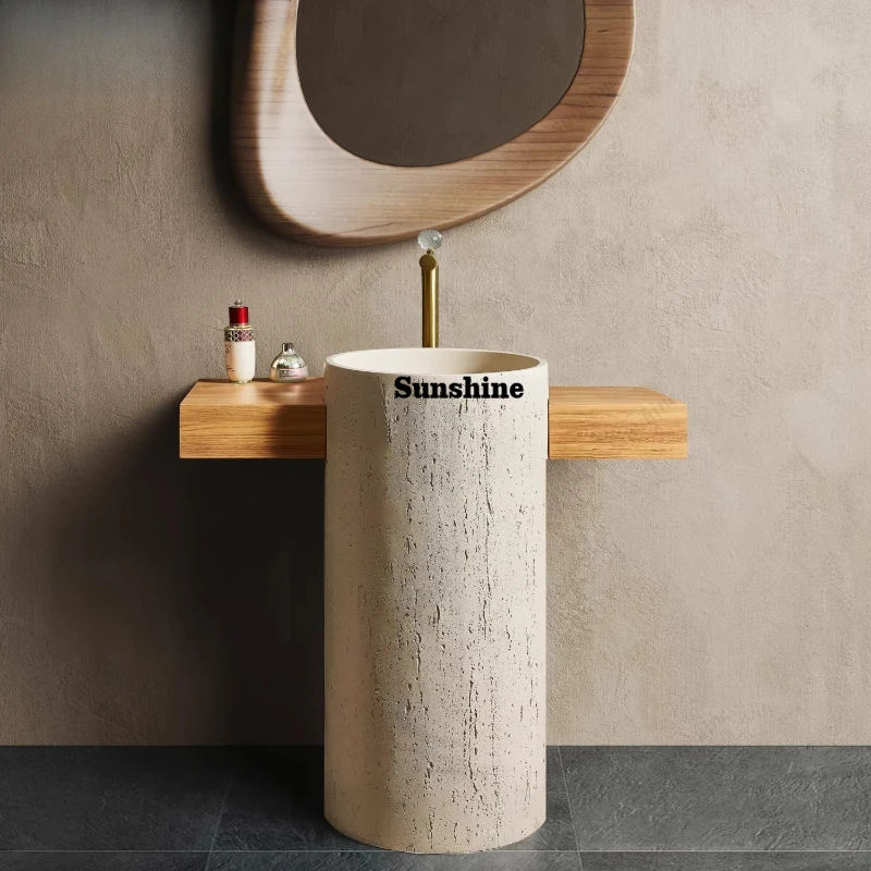 

Средневековая желтая травертиновая круглая напольная колонна, мытье лица, шкаф для ванной комнаты, отель, проживание в семье, художественная раковина