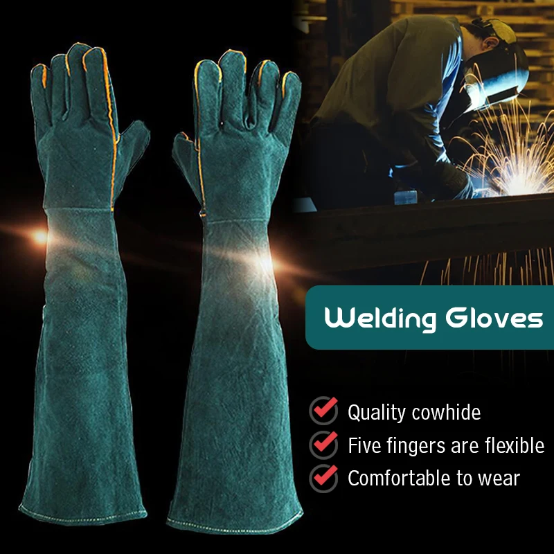 

1 Pair 45/60CM Welding Gloves Cowhide Leather Welding Gloves Thickened Welder Gloves Labor Safety Protection Gloves