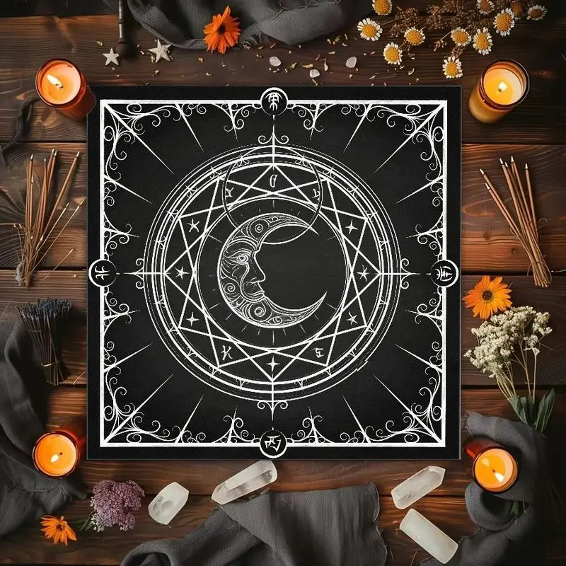 Celtic Knot Crescent Moon Tree of Life Pentagram Altar Cloth Tarot Card Tablecloth Mysterious Vika Divination Ceremony Mat