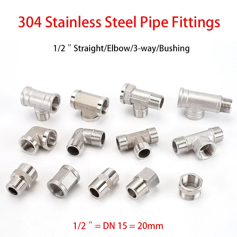 

304 Stainless Steel Pipe Fittings 1/2" Male/Female Home Straight/Elbow/3-way/4-way Water Pipe Connect Adapter Accessories