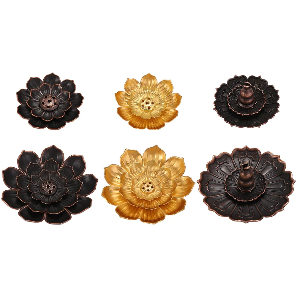 Lotus Design Incense Burner 6 Holes Detachable Ash Catcher Incense Stick Holder 2/3 Layer Vintage Incense Burning Tray