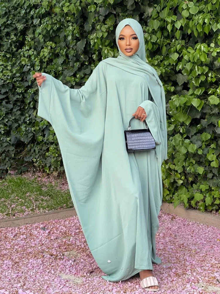 

Ramadan Eid Jilbab Batwing One Piece Abaya Dubai Muslim Prayer Garment Hijab Dress Women Long Khimar Kaftan Robe Islamic Clothes