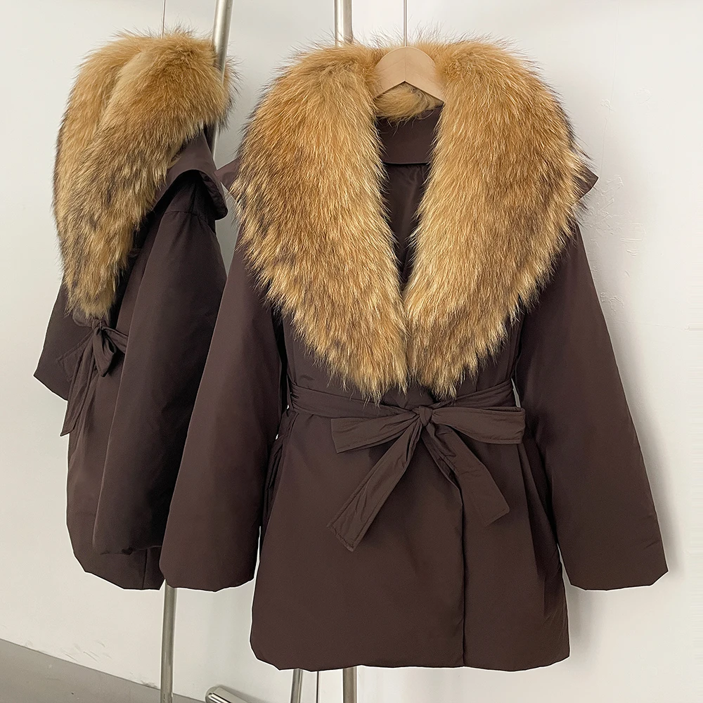 

2025 New Fur Coat Natural Real Fox Fur Collar Fluffy Puffer Jacket Women Thickened Warm White Duck Down Coat Winter Outerwear