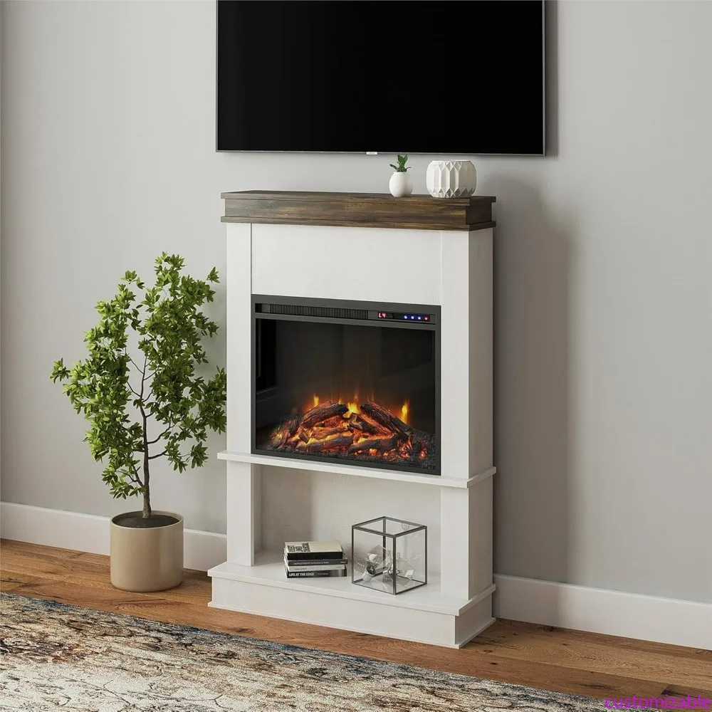 

Ivory Oak Mateo Electric Fireplace with Open Shelf from Ameriwood Home, Eco-Friendly Heater