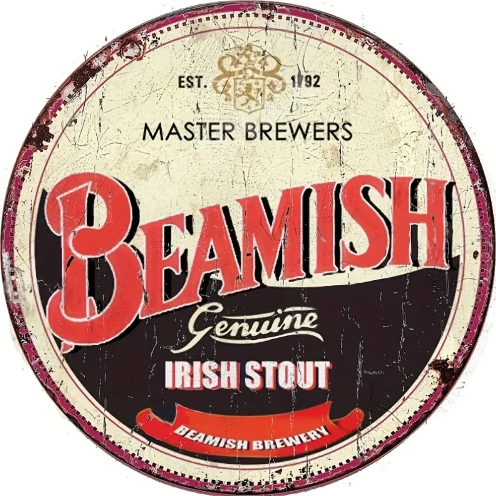Beamish Irish Stout Vintage Aluminum Sign - 1pc Round Pub Decor, Durable Waterproof Man Cave Wall Hanging