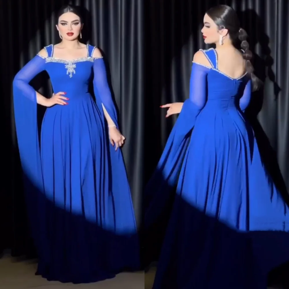 

Customized Matching Simple Jersey Sequined Pleat A-line Off-the-shoulder Long Dresses Bespoke Occasion Fashion