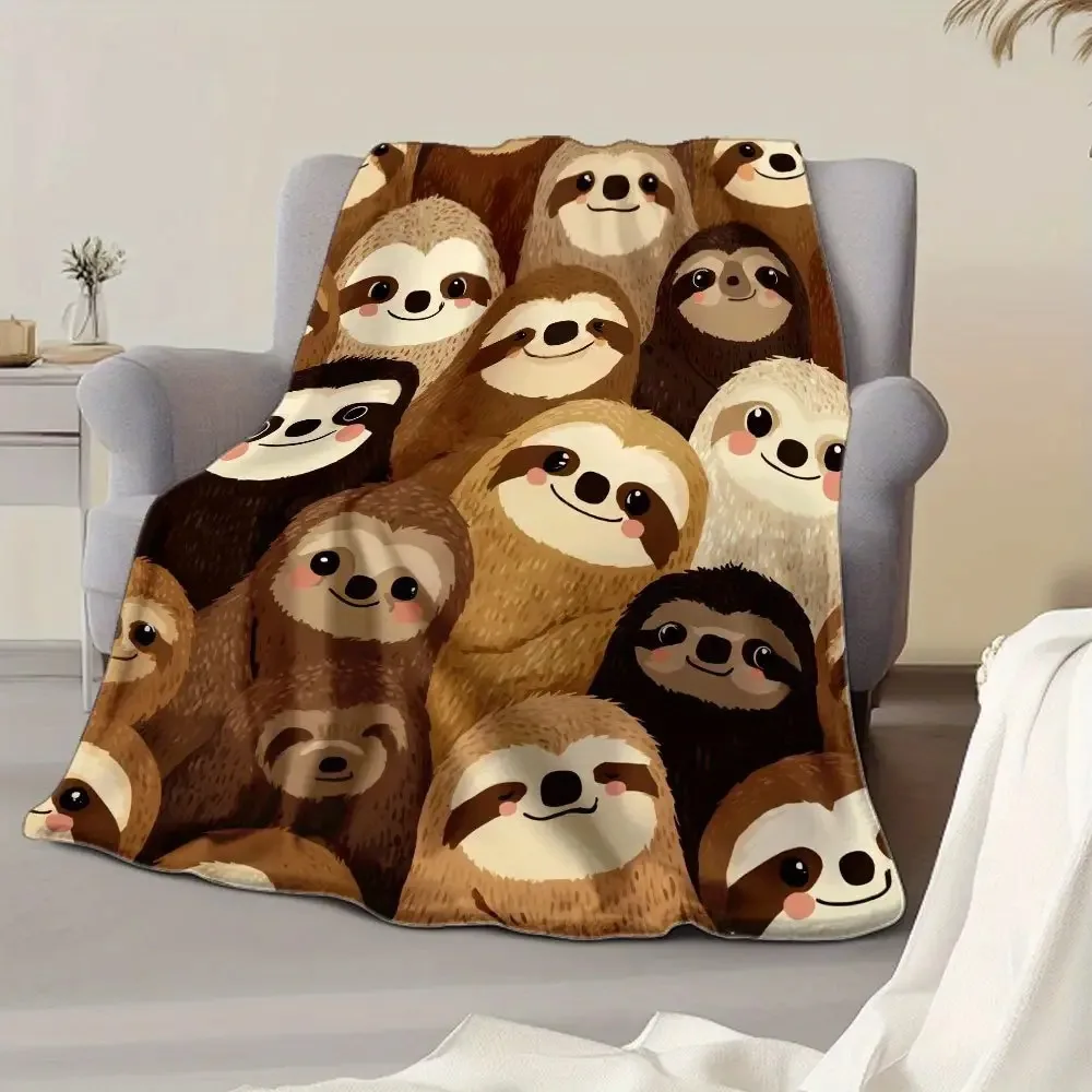 Cute Cartoon Sloth Flannel Blanket Ultra Soft Cozy Animal Throw Blanket for Bed Sofa Couch All Season Use