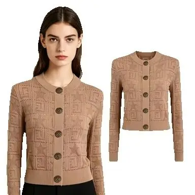 

High Quality And Fashionable New Elastic Knitted Texture Round Neck Single Breasted Cardigan Slim Fit Suspender Dress Women Set