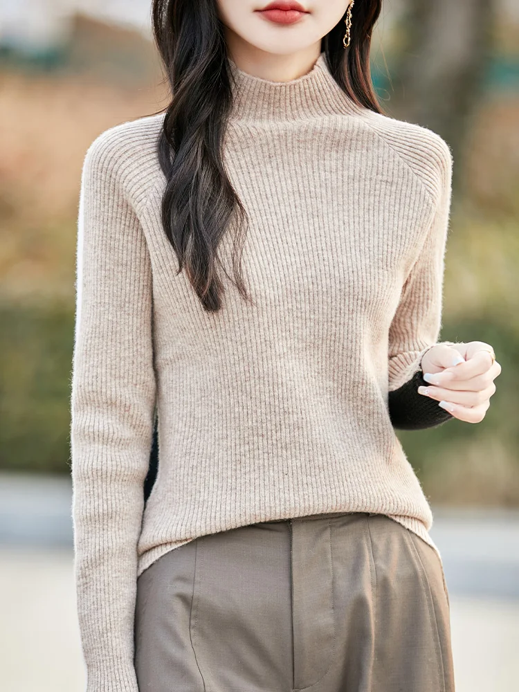 25 haut de gamme printemps et automne nouveau col Semi-haut pour femmes pull Simple et à la mode pull tricoté 100 laine Pure ZA680