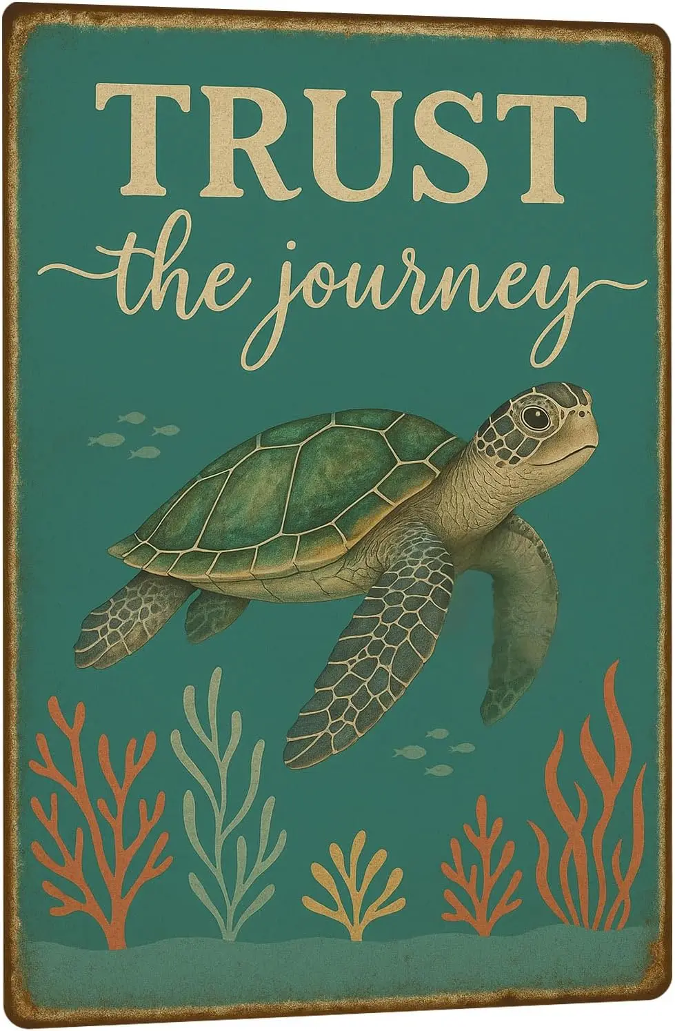 Trust the Journey Sign Sea Turtle Beach Signs Vintage Metal Tin Sign 8×12  - Rustic Sea Turtle Decor Beach Decor for Bathroom Ho