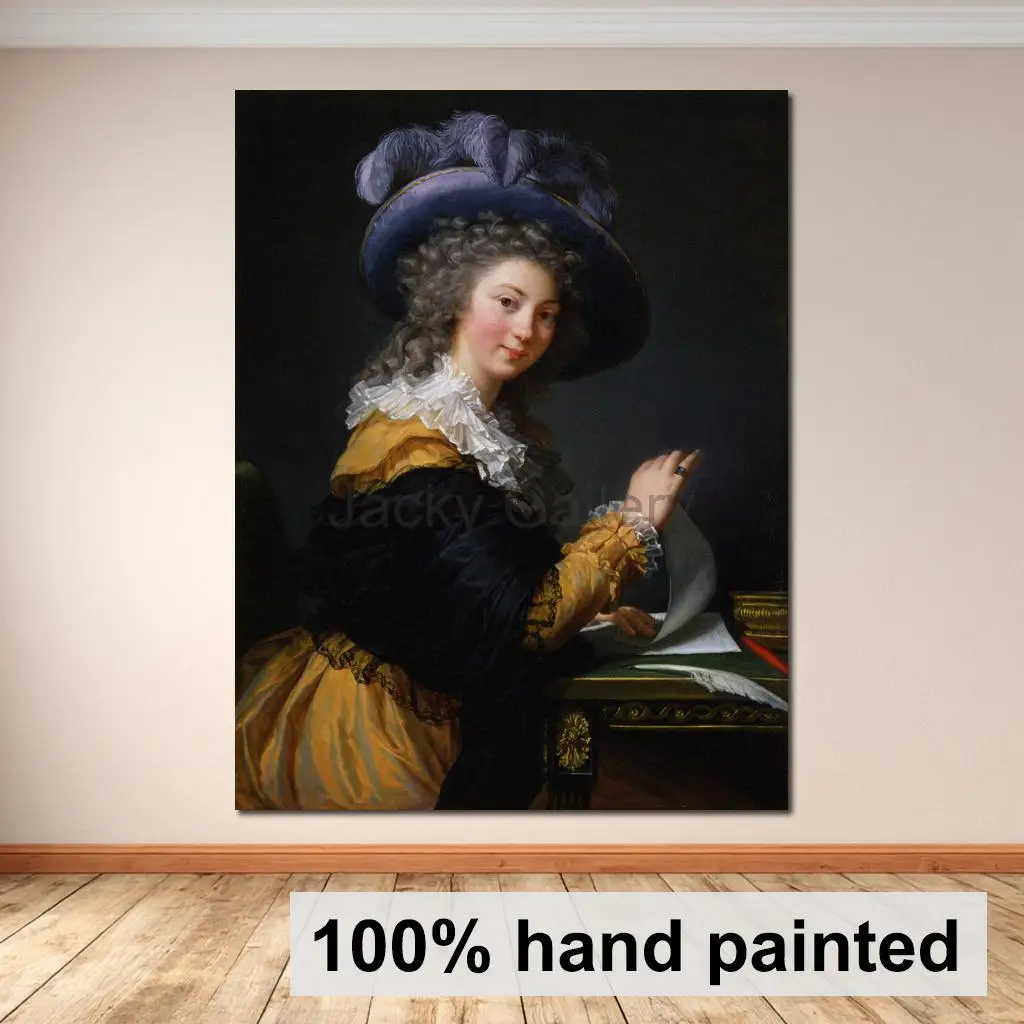Cuadro de Lona Plegable con Retrato de Dama, Pintura al Óleo Grande, Retrato de Dama Pintado a Mano por Elisabeth Vigée Le Brun, Obra de Arte para Decoración de Sala de Estudio