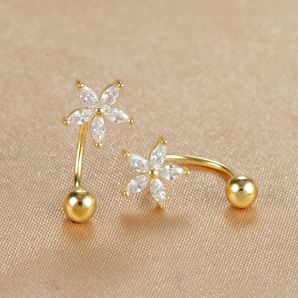 2 pares de aretes pequeños de flor de cristal color oro, de acero inoxidable, para cartílago, Daith, Tragus, Helix, Rook, joyería para piercing