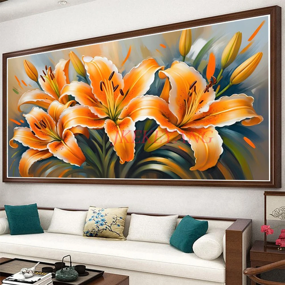 DIY Diamond Painting Cross Stitch Kit Beautiful Yellow Lilies Flower Diamond Mosaic New Collection 2024 Home Decor Gift