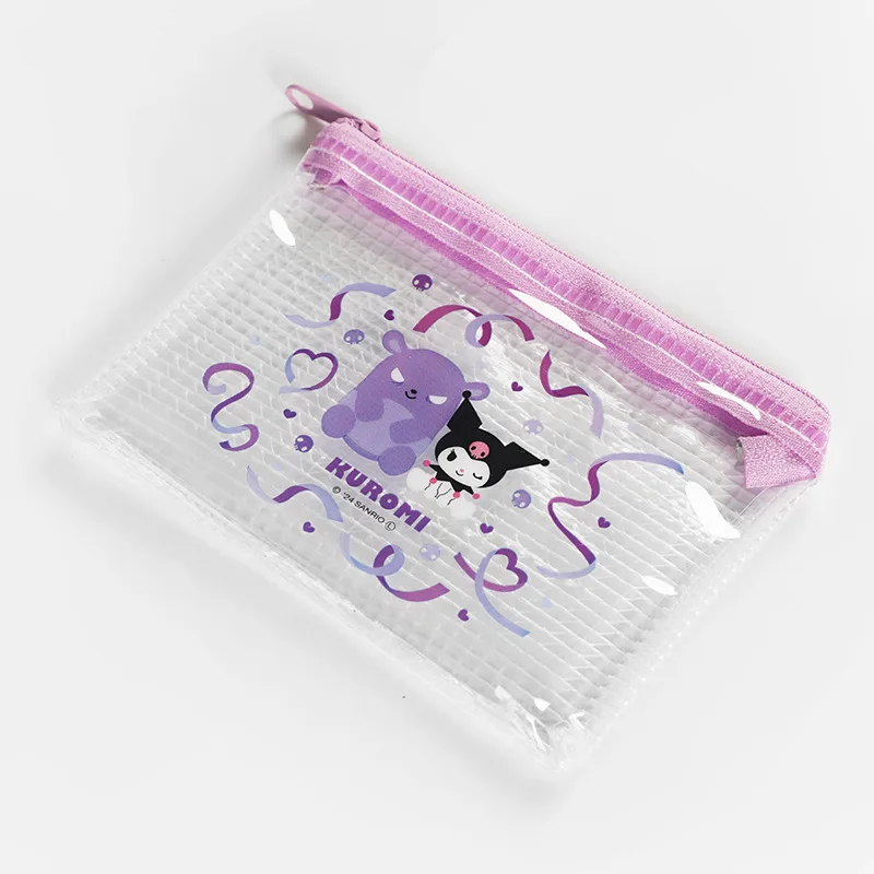 

Cute Cinnamoroll Clear Mesh Zipper Bag Sanrio Kawaii Anime My Melody Kuromi Pochacco Printed Change Storage Bag Gift for Kids