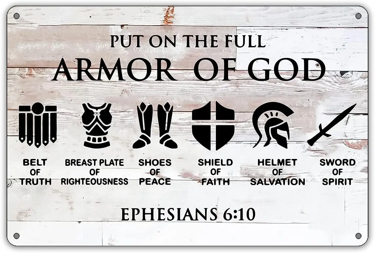 QIONGQI Funny Put on The Full Armor of God Metal Tin Sign Wall Decor, Farmhouse Rustic Christian Sign for Home Decor Gifts  sign