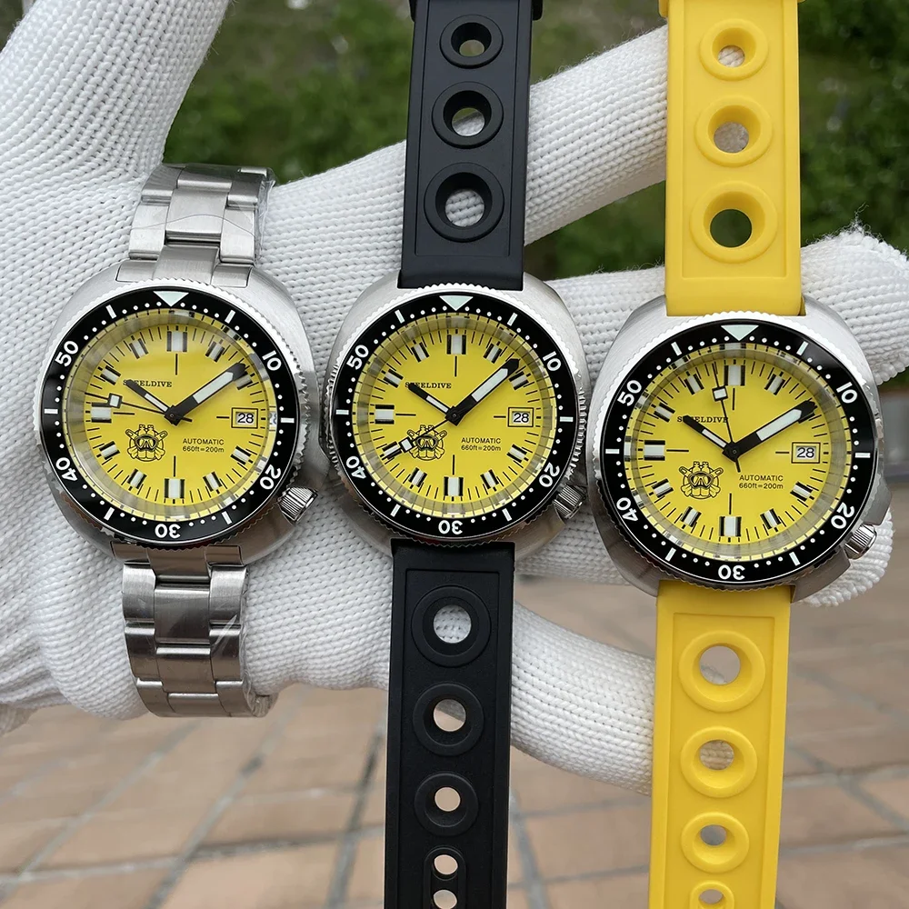 44MM Case Yellow Dial Super Luminous STEELDIVE Mens Watch With  NH35 Automatic Movement 200m Waterproof SD1974T