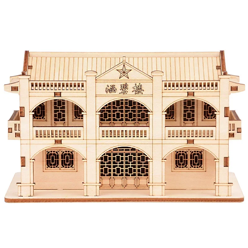 DIY Two-story Clockwork Music Box Assembly Model Wooden Three-dimensional Puzzle Toy Children's Puzzle