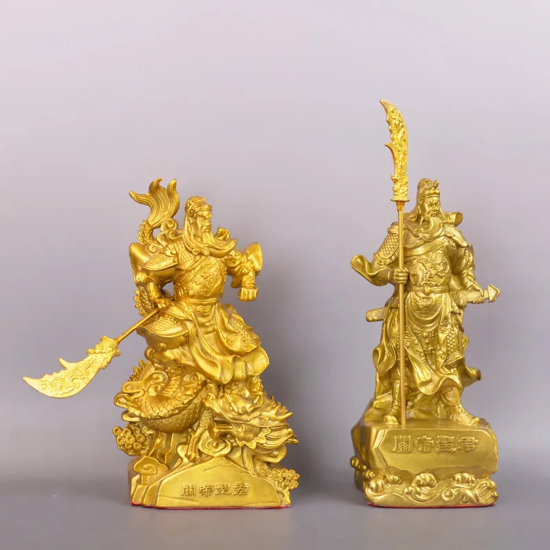 All-brass standing knife, Martial God of Wealth, auspicious dragon, and Guan Yu Offering statue of Guan Yu, a bronze gift orname
