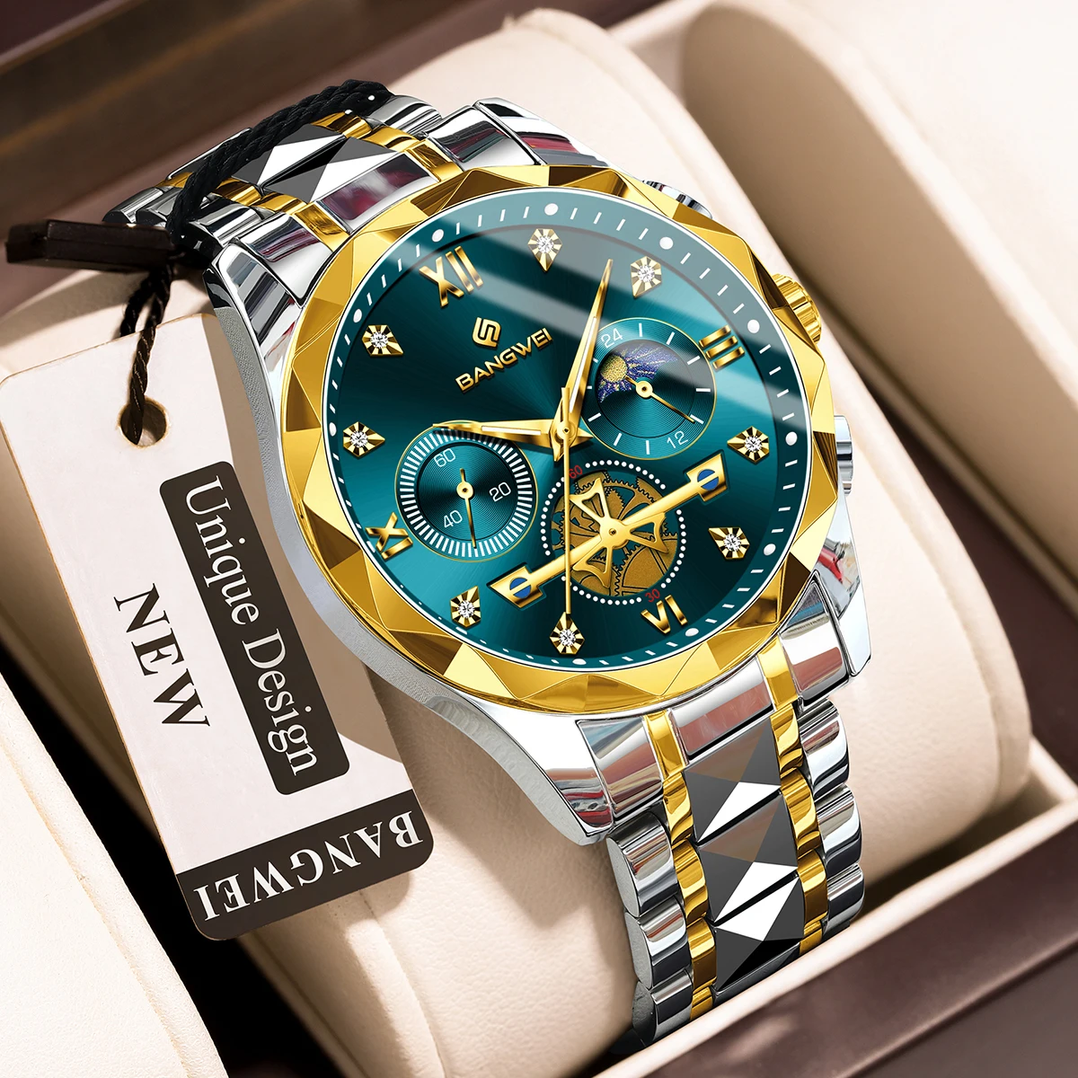 BANGWEI Top High Quality Man Wristwatch Stainless Steel Chronograph Business Men Watch Waterproof Luminous Quartz Men's Watches